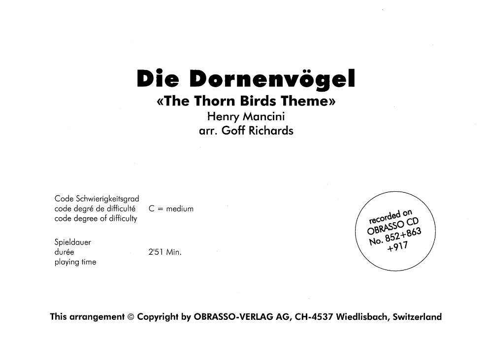 Thorn Birds Theme, The (Die Dornenvgel) - click here