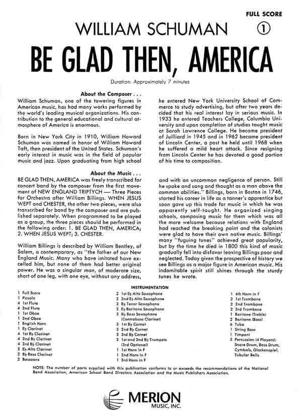 Be Glad Then, America (from: 1. Movement Of New England Triptych.) - click here