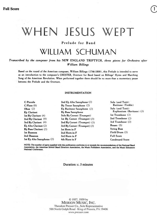 When Jesus Wept (Mvt.2 from 'New England Triptych') - click here