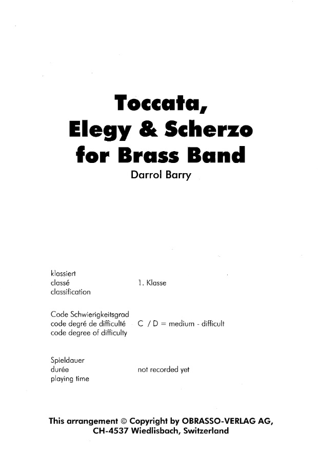 Toccata, Elegy and Scherzo For Brass Band - click here