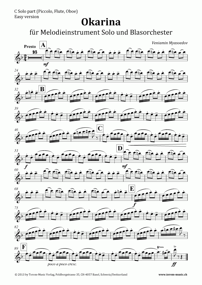 Okarina - Sample sheet music