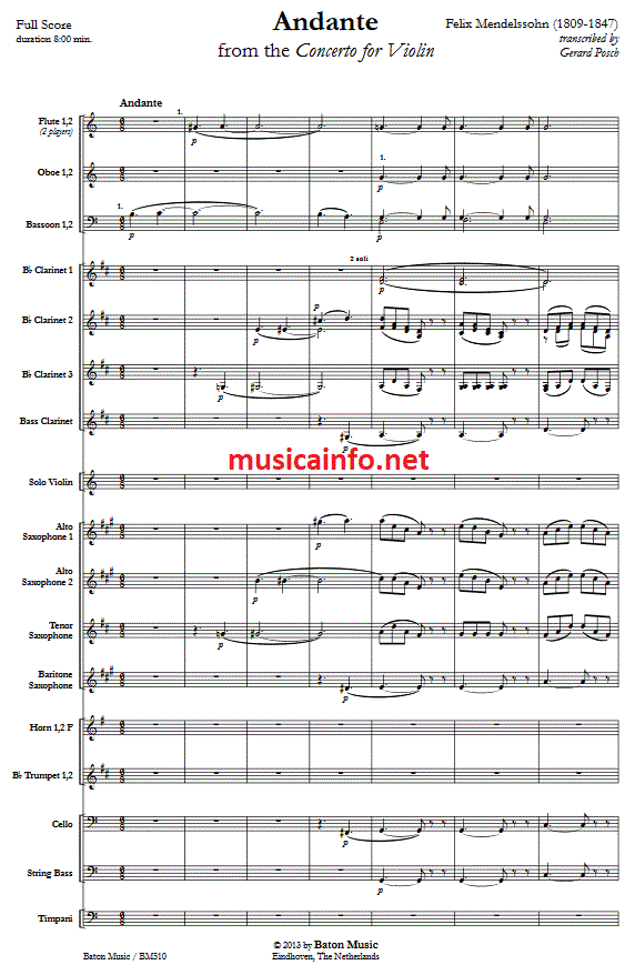 Andante (Concerto for Violin) - Sample sheet music