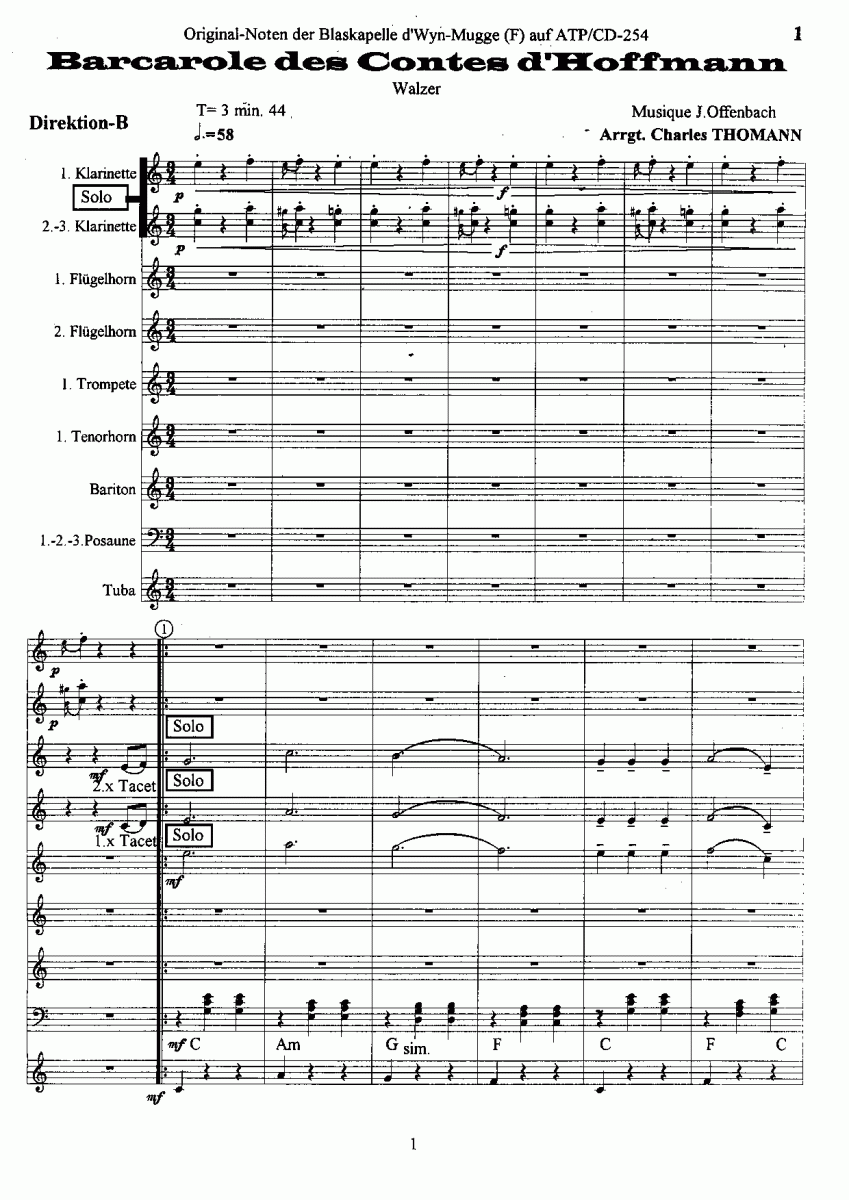 Barcarole des Conte d'Hoffmann - Sample sheet music
